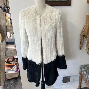 ZADIG & VOLTAIRE DELUXE Rabbit Fur Coat Black White